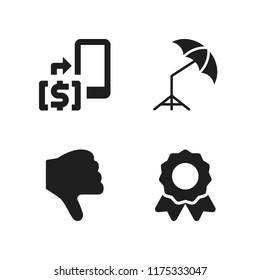 hand icon. 4 hand vector icons set. award, smartphone and dislike icons for web and design about hand theme