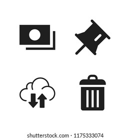 hand icon. 4 hand vector icons set. pin, garbage and transfer icons for web and design about hand theme