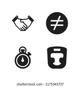 hand icon. 4 hand vector icons set. chronometer, is not equal to and shake hands icons for web and design about hand theme