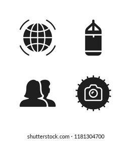 hand icon. 4 hand vector icons set. punching bag, worldwide and group icons for web and design about hand theme