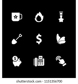 hand icon. 9 hand set with fax, shovel, mug and logo vector icons for web and mobile app