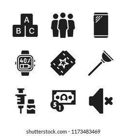 hand icon. 9 hand vector icons set. smartwatch, ticket and plunger icons for web and design about hand theme