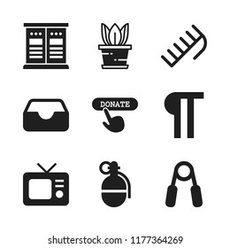 hand icon. 9 hand vector icons set. plant, make an online donation and television icons for web and design about hand theme