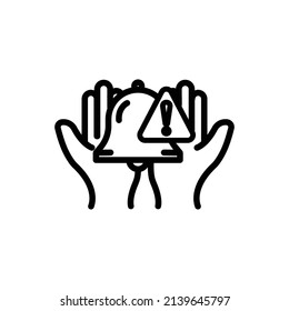 Handsymbol mit Glocke und Ausrufezeichen. geeignet für Warnzeichen. Zeilensymbol-Stil. einfaches Design bearbeitbar. Vorlagenvektor erstellen