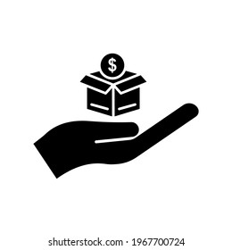 hand icon with box and dollar. charity symbol, donation, humanity. Editable stroke. Design template vector