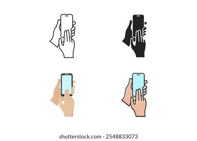 Pantalla de captura de iconos de mano en el teléfono inteligente con varios estilos, estilo de contorno, silueta, dibujos animados y contorno lleno