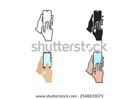 hand icon capture screen on smartphone with various styles, outline style, silhouette, cartoon and outline filled