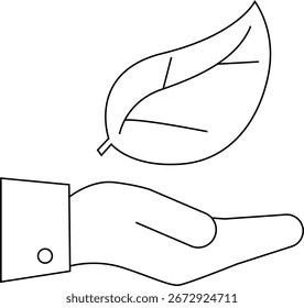 Icono de la mano que lleva el icono de la hoja con el fondo blanco