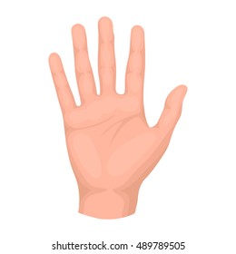 Hand icon in cartoon style isolated on white background. Part of body symbol stock vector illustration.