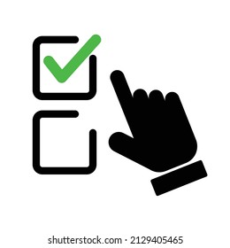 Hand icon with checkbox and index finger to click. Editable vectors.