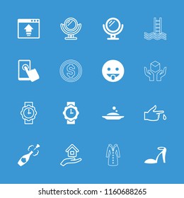 Hand icon. collection of 16 hand filled and outline icons such as mirror, heel sandals, showing tongue emot, champagne. editable hand icons for web and mobile.
