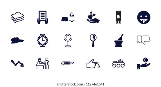 Hand icon. collection of 18 hand filled and outline icons such as holding document, showing tongue emoji, champagne, swimsuit. editable hand icons for web and mobile.