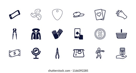 Hand icon. collection of 18 hand filled and outline icons such as gloves, atm money withdraw, pliers, wavy phone, playing card. editable hand icons for web and mobile.