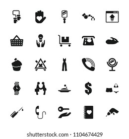 Hand icon. collection of 25 hand filled icons such as atm money withdraw, drill, dollar, notebook with heart, muffin, call, swimsuit. editable hand icons for web and mobile.