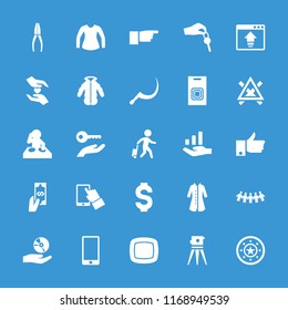 Hand icon. collection of 25 hand filled icons such as overcoat, dj, scythe, door bell, man with luggage, casino chip, payment, soap. editable hand icons for web and mobile.