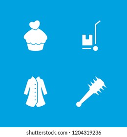 Hand icon. collection of 4 hand filled icons such as mace, overcoat, cargo on cart. editable hand icons for web and mobile.