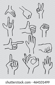 Hand Gesture Collection Illustration Drawing Engraving Stock Vector ...