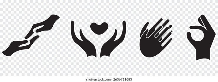Hand icon collection. vector silhouette illustration. Variety hands design.