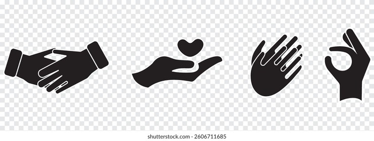 Hand icon collection. vector silhouette illustration. Variety hands design.