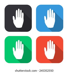 hand icon - colored illustration (gray, blue, green, red) with long shadow