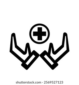 hand icon with cross and circle in the middle,health symbol,vector illustration on white background.