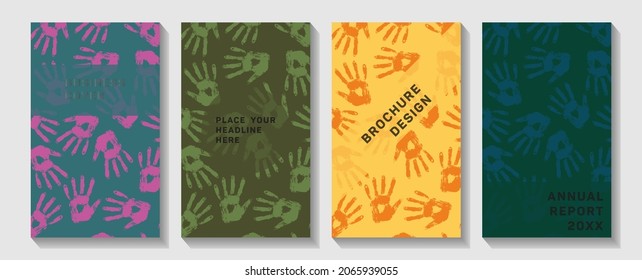 Hand icon.  Cultural Diversity Day web banner illustration of colorful human hand prints for social support and unity.