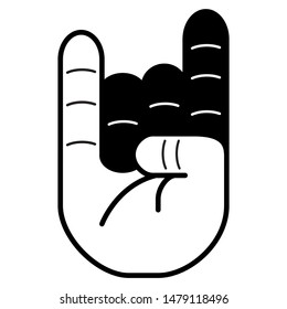 Hand icon design concept. Rock and roll icon in trendy flat style design. Black and white. Vector illustration.