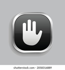 hand icon design. Glossy Button style rounded rectangle isolated on gray background.. Vector illustration