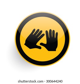 Hand icon design on yellow button background,clean vector