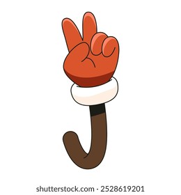 Hand icon doing peace sign. Vector pop art sticker. Positive gesture or body language with fingers. Retro mascot or symbol. Communication international cartoon character. Victory sign.