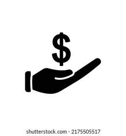 Hand icon with dollar. Suitable for entrepreneur icon, business. Solid icon style, glyph. Simple design editable