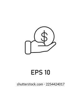 icono de mano con dólar de donación en la espalda blanca