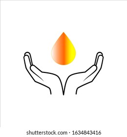 Hand icon with a drop over them, white background