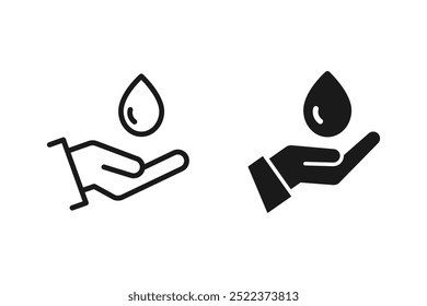 Hand icon with drop of water icon. Vector illustration. Flat design