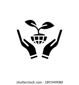 Hand icon with earth and plant. symbol to plant. simple design editable. Design template vector