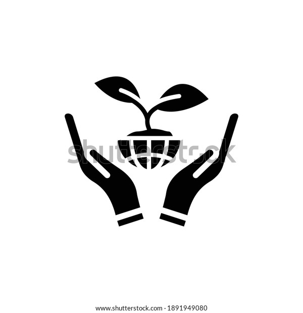 Hand icon with earth and plant.\
symbol to plant. simple design editable. Design template\
vector