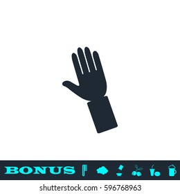 Hand icon flat. Black pictogram on white background. Vector illustration symbol and bonus button