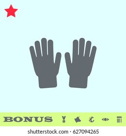 Hand icon flat. Grey pictogram on blue background. Vector illustration symbol and bonus buttons medal, cow, earth, eye, calculator