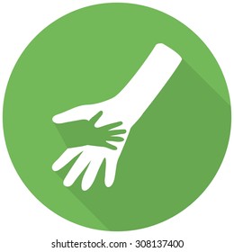Hand icon. Flat icon with long shadow