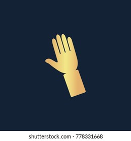 Hand icon flat. Simple gold pictogram on dark background. Vector illustration symbol