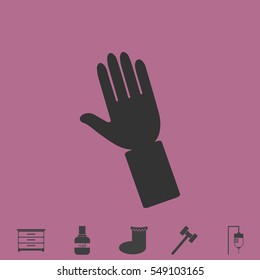 Hand icon flat. Simple vector grey pictogram and bonus symbol