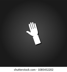 Hand icon flat. Simple White pictogram on black background with shadow. Vector illustration symbol