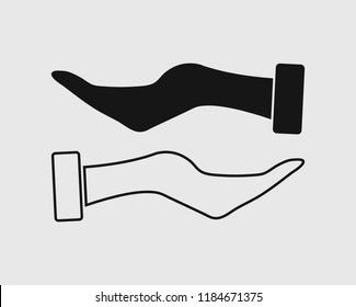 Hand icon in flat style and outline style both
