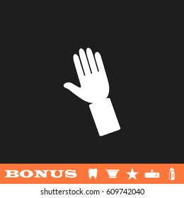 Hand icon flat. White pictogram on black background. Vector illustration symbol and bonus button tooth, vase, star, mirror, bottle