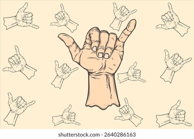 hand icon or hand with gesture shaka symbol