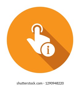 Hand icon, gestures icon with information sign. Hand icon and about, faq, help, hint symbol. Vector illustration