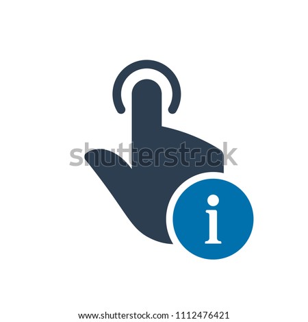 Hand icon, gestures icon with information sign. Hand icon and about, faq, help, hint symbol. Button, finger, help, hint, icon, computer, know, about, aiming, arm, choice