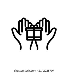Icono de mano con caja de regalo. adecuado para símbolo de regalo, afecto. estilo de icono de línea. diseño simple editable. vector de plantilla de diseño