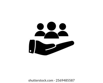 hand icon and group of people, simple flat style, pictogram logo sign symbol vector illustration, isolated on white for mobile app