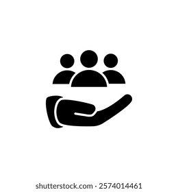 hand icon and group of people, simple flat style, pictogram logo sign symbol vector illustration, isolated on white for mobile app